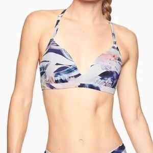 Athleta Vivid Prism Bikini Top Racerback Built In Bra Hawaiian Cut White Blue M